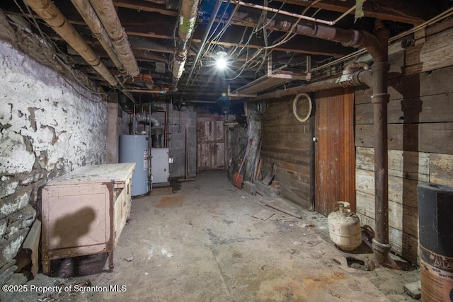 basement with heating unit and gas water heater