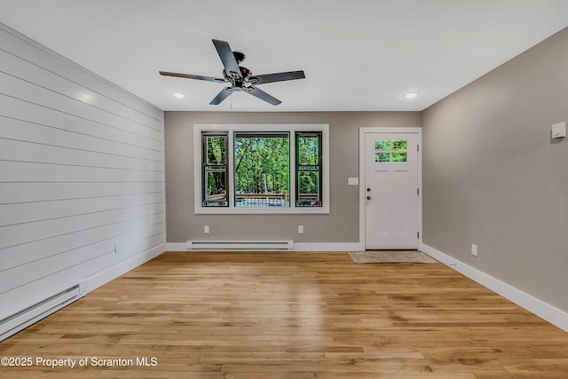 40 Honey Bear Rd, Lake Ariel, PA 18436 - entrance foyer featuring a baseboard radiator, light wood-type flooring, a ceiling fan, baseboards, and recessed lighting