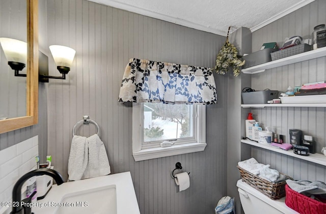 bathroom with sink, a textured ceiling, and toilet