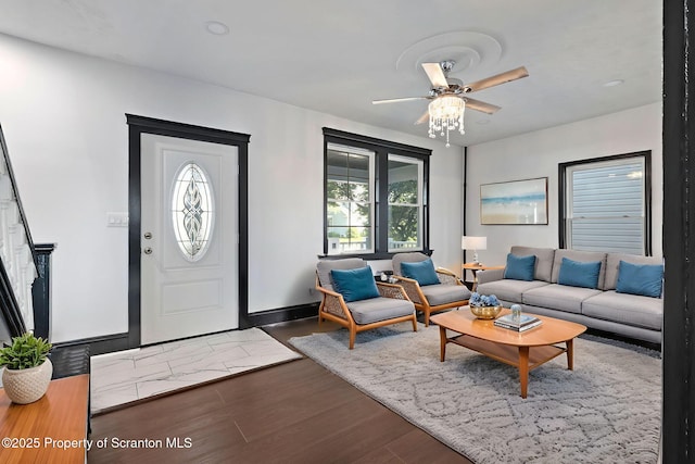 1210 N N Main Ave, Scranton, PA 18508 - living room with plenty of natural light, a ceiling fan, and wood finished floors