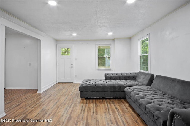 1017 W Market St, Scranton, PA 18508 - living area with wood finished floors, recessed lighting, and a textured ceiling