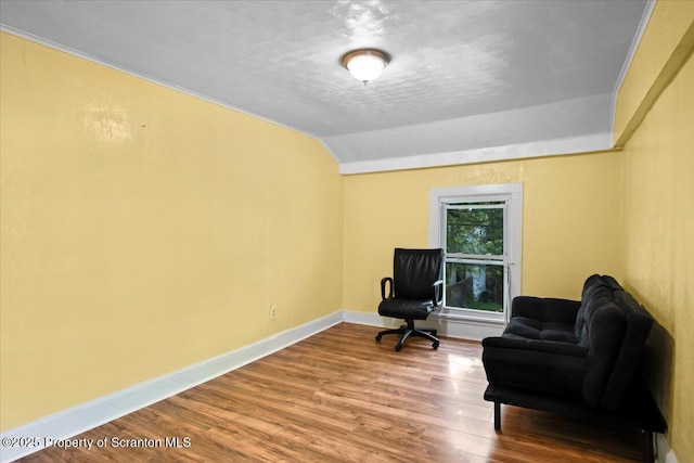 1017 W Market St, Scranton, PA 18508 - sitting room with wood finished floors, a textured ceiling, and vaulted ceiling