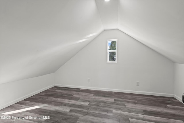 additional living space featuring dark hardwood / wood-style flooring and lofted ceiling