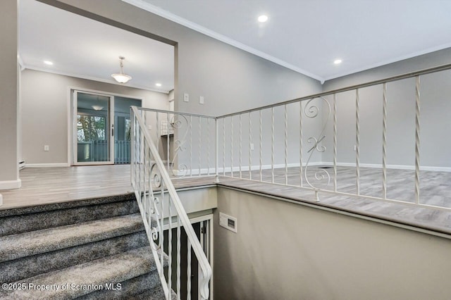 staircase with ornamental molding