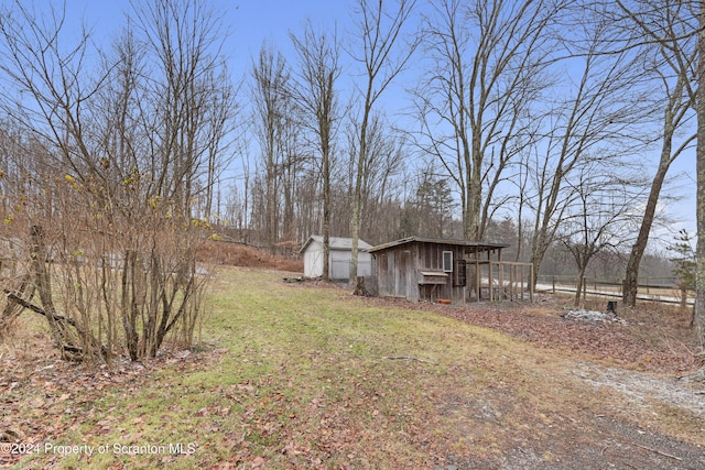 view of yard with a storage unit