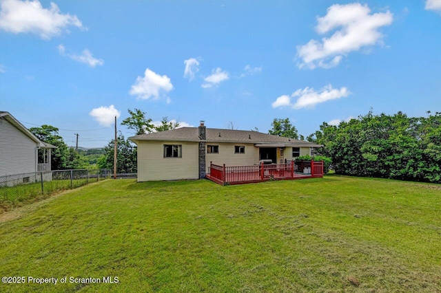 226 Linda Ln, Scranton, PA 18504 - back of property with a wooden deck and a chimney
