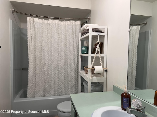 full bathroom featuring vanity, toilet, and shower / bath combo with shower curtain