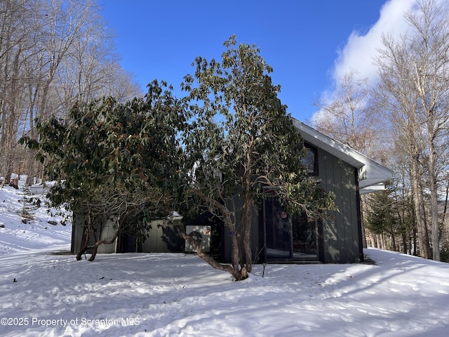 view of snow covered exterior