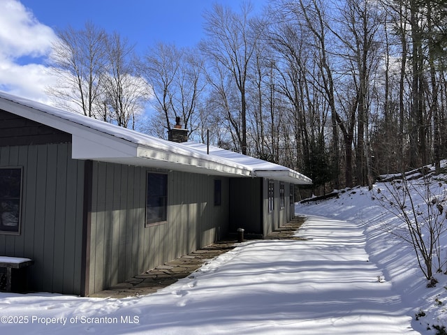 view of snow covered exterior