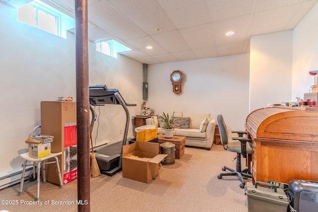 99 Elizabeth Ave, Hallstead, PA 18822 - carpeted home office with a drop ceiling, recessed lighting, and baseboard heating