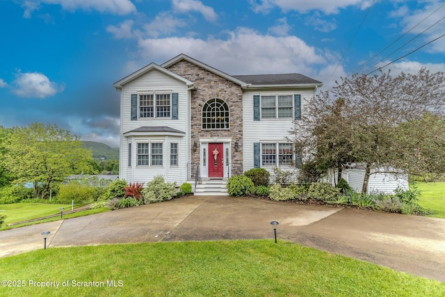 99 Elizabeth Ave, Hallstead, PA 18822 - view of front of property with stone siding and a front lawn