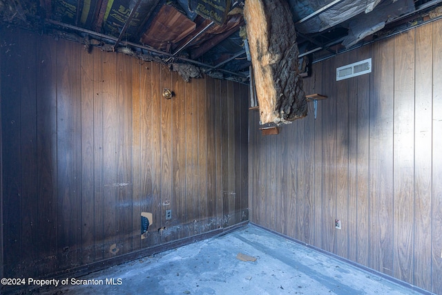 basement with wooden walls