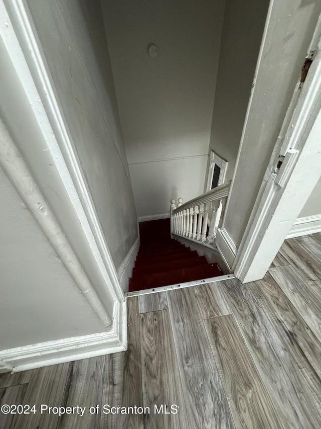 stairway with wood-type flooring