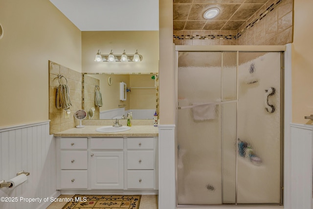 8 Parkland Dr Bldg 9, South Abington Twp, PA 18411 - full bath with a stall shower, vanity, and a wainscoted wall