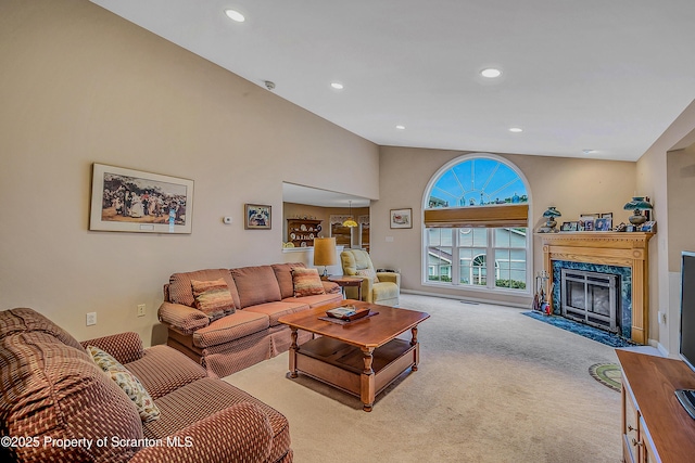 8 Parkland Dr Bldg 9, South Abington Twp, PA 18411 - living area featuring carpet flooring, a high end fireplace, and recessed lighting