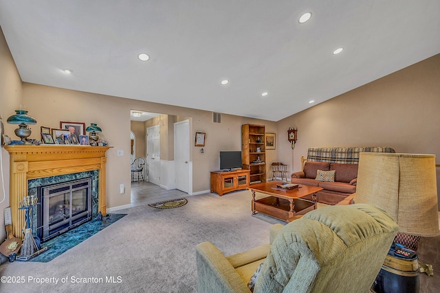 8 Parkland Dr Bldg 9, South Abington Twp, PA 18411 - living room featuring carpet, recessed lighting, and a fireplace