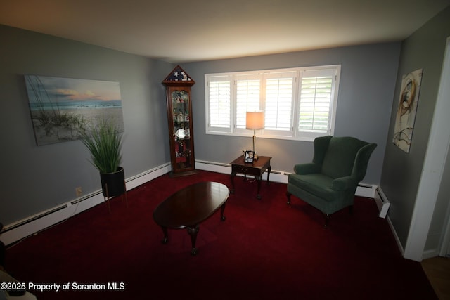 938 Oak St, Scranton, PA 18508 - living area featuring a baseboard radiator and carpet