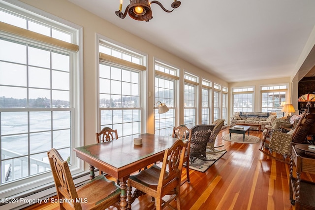 dining space with wood finished floors