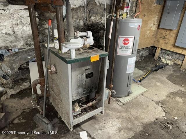 utility room with water heater and electric panel