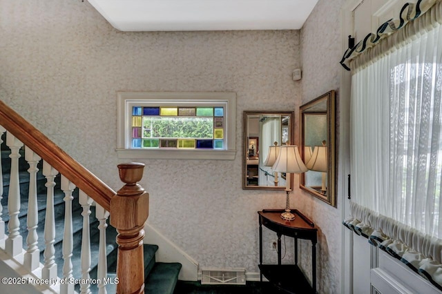 405 Dudley St, Dunmore, PA 18512 - stairway featuring wallpapered walls