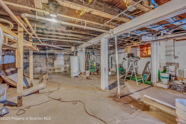 basement featuring gas water heater