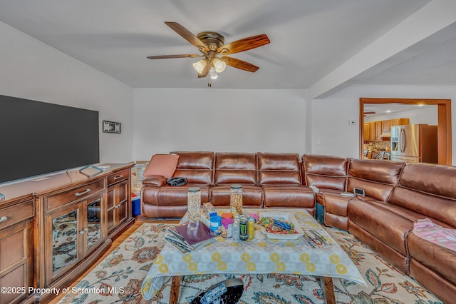 living room with ceiling fan