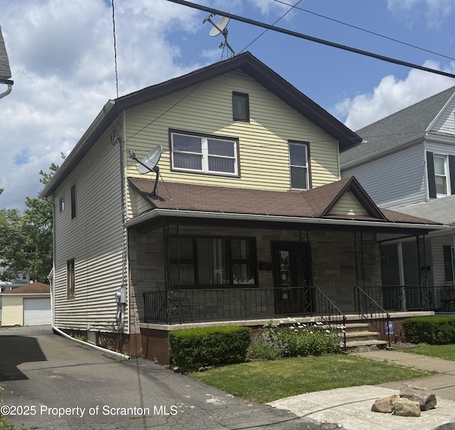 146 S Hyde Ave, Scranton, PA 18504 - view of front facade featuring a porch, an outbuilding, and a garage