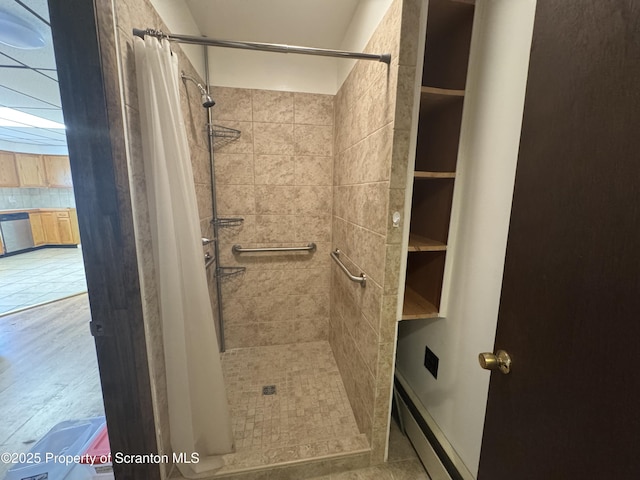146 S Hyde Ave, Scranton, PA 18504 - full bathroom featuring a shower stall and wood finished floors