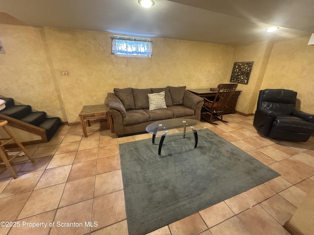 113 Claremont Ave, Clarks Summit, PA 18411 - living area featuring light tile patterned flooring and stairway
