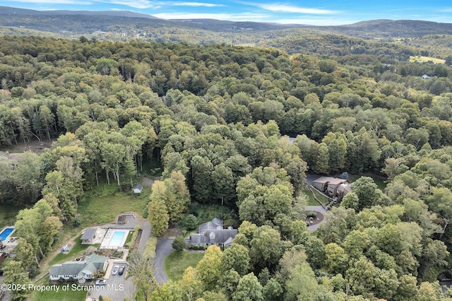 drone / aerial view featuring a mountain view