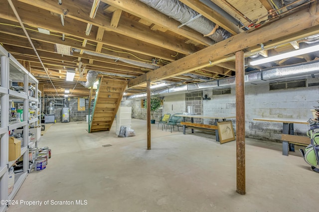 basement featuring gas water heater