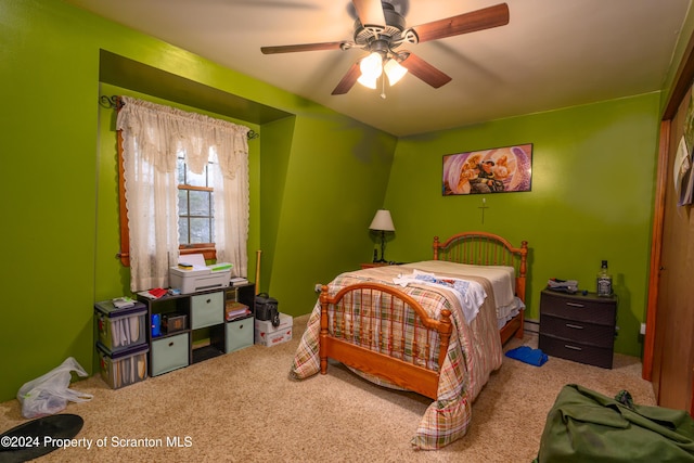 bedroom with carpet floors and ceiling fan