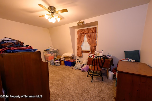 bedroom featuring carpet floors and ceiling fan