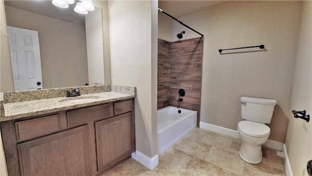 full bathroom featuring shower / bathing tub combination, toilet, tile floors, and vanity