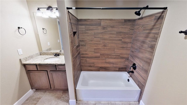 bathroom with  shower combination, tile flooring, and vanity