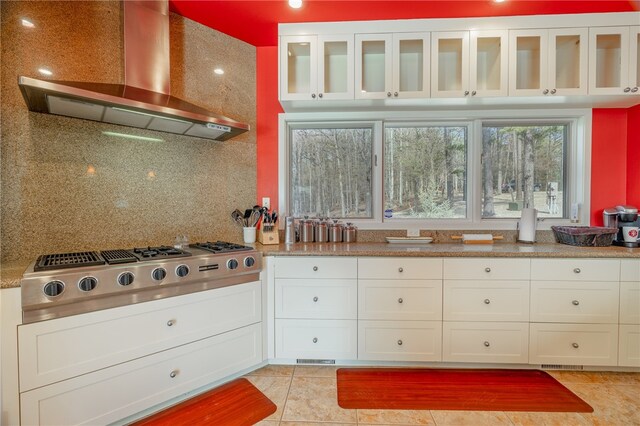 18515 Dream Catcher, Garfield, AR 72732 - kitchen featuring white cabinetry and wall chimney exhaust hood