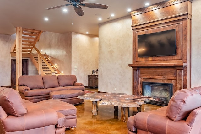 living room with ceiling fan