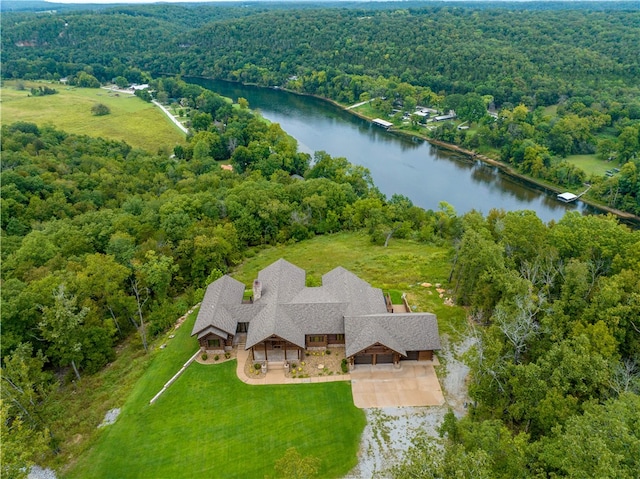 aerial view with a water view