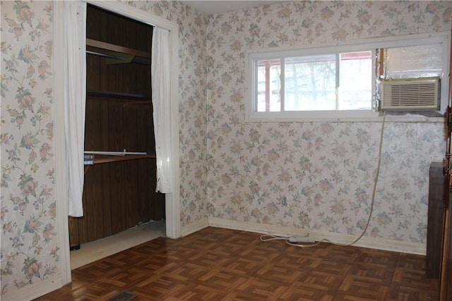 bathroom with parquet floors and cooling unit