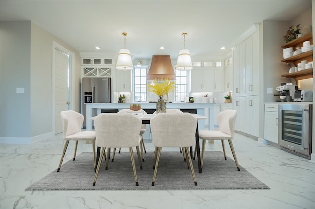 tiled dining room with wine cooler