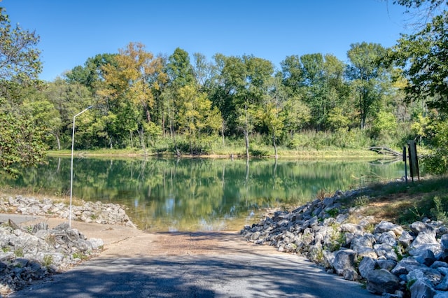 view of road with a water view