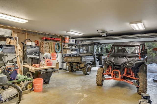 garage featuring a workshop area