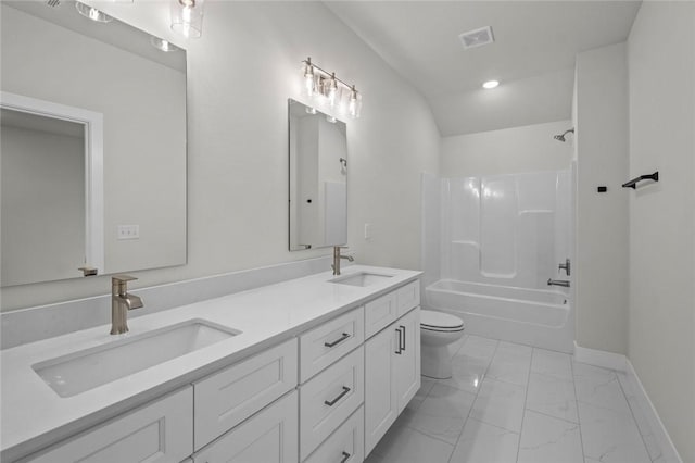 3058 W Berkeley Ave, Rogers, AR 72758 - full bathroom featuring marble look tiles, double vanity, shower / bath combination, and recessed lighting