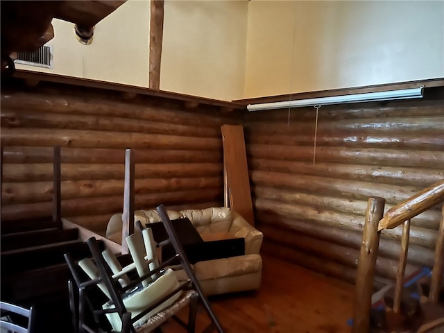 interior space featuring rustic walls