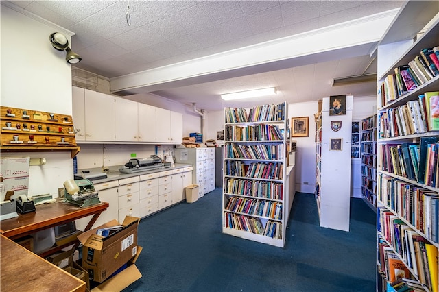 view of carpeted home office