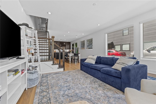 living room with light wood-type flooring