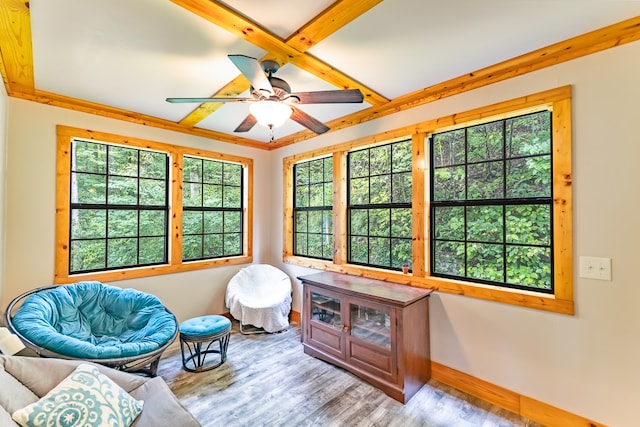 sunroom / solarium with ceiling fan