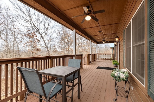 wooden deck with ceiling fan