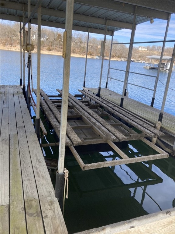 dock area with a water view