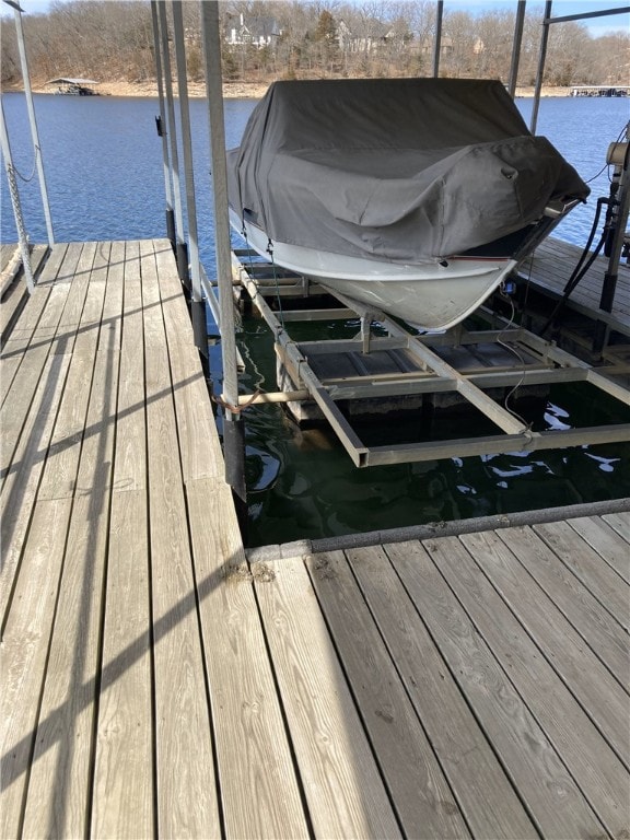 view of dock with a water view